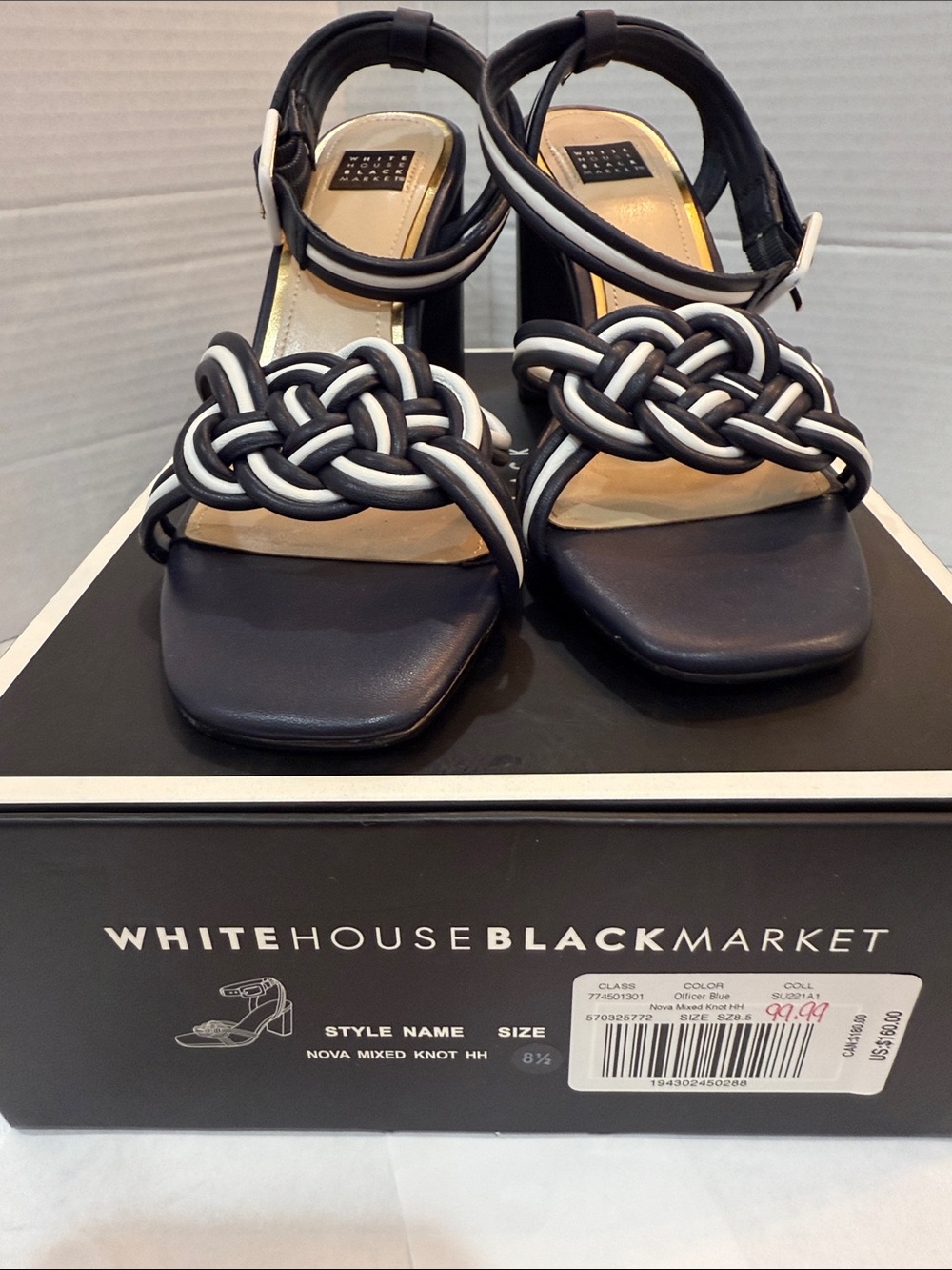 White House Black Market Nova Mixed Knot High Heels WHBM Size 8.5M Blue NIB - Picture 3 of 16